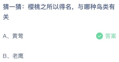 樱桃之所以得名与哪种鸟类有关？蚂蚁庄园今日答案最新5.24