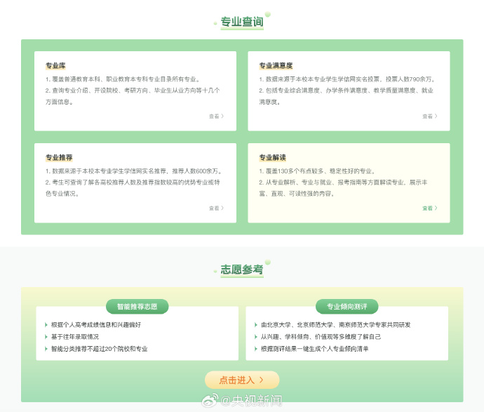 教育部首次上线高考志愿信息系统 提供有针对性的专业、职业心理测评